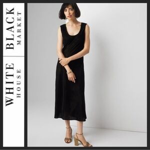 NWT White House Black Market Black Velvet Midi Slip Dress